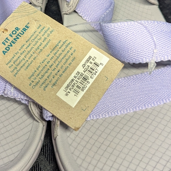 Light Pink, Lavender and Baby Blue Strap Chaco Lowdown Slides. - Picture 6 of 6